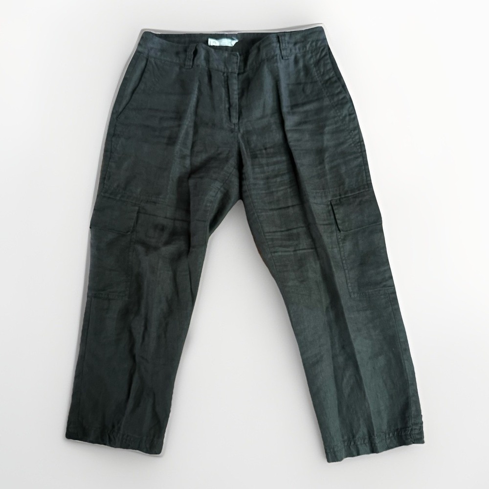 Eileen Fisher Linen Capri Pants Womens 4 Charcoal Olive Cargo Lagenlook Summer